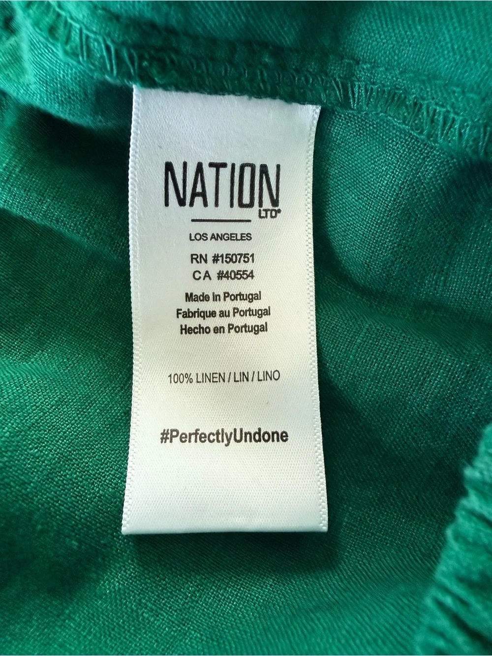 NATION LTD Esmeralda Skirt 100% Linen in Verdant Green Size L